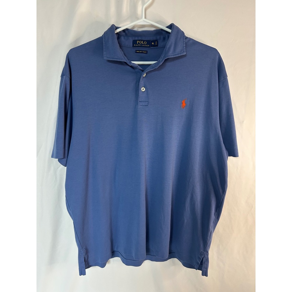 Polo Ralph Lauren Mens XL Blue Pima Cotton Soft Touch Golf Polo Orange Pony